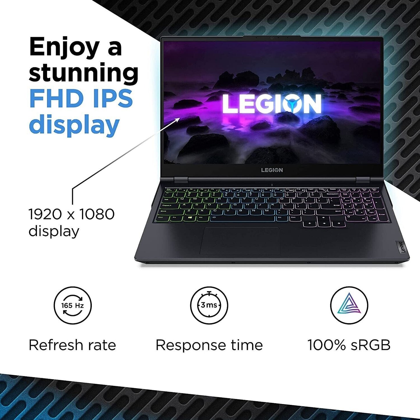 Portátil para juegos Lenovo Legion 5 de 15,6" (Ryzen 7 5800H/16GB/RTX 3050Ti/1TB/FHD 165Hz Grado A