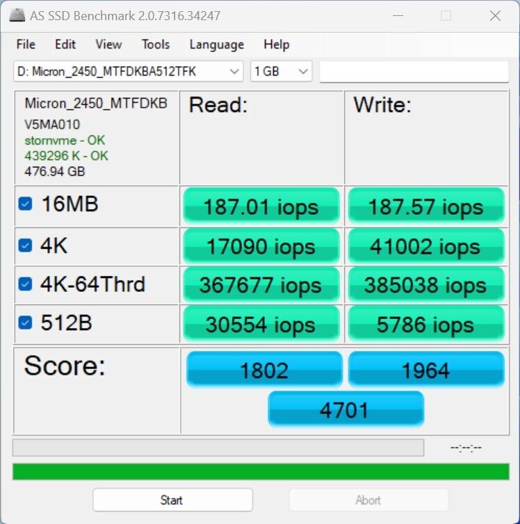 Micron 2450 NVME 512GB PCIe Gen 4 x 4 Internal SSD Storage (M.2 2280) Grade A